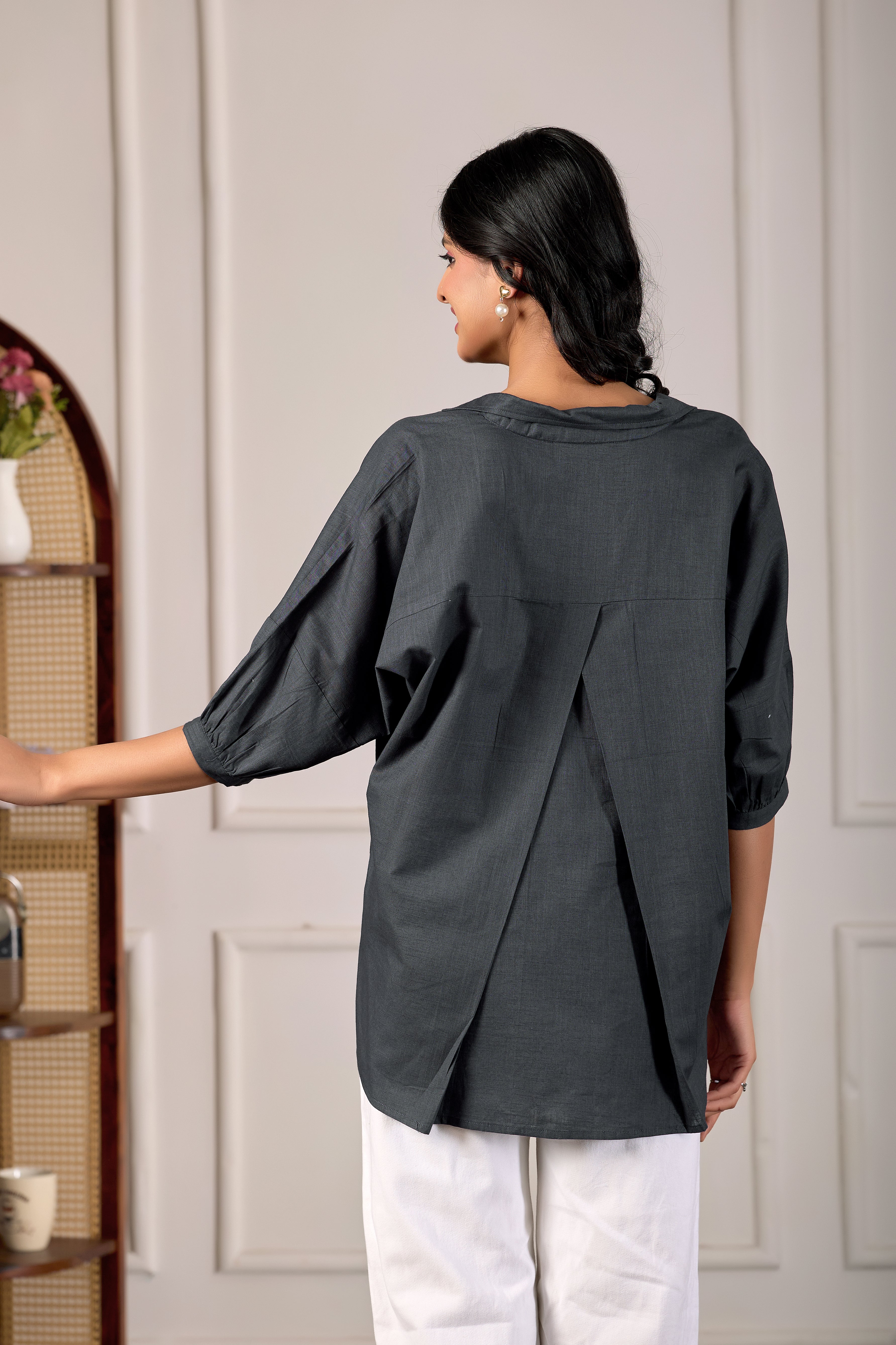 Charcoal Heart-Embroidered Tunic Luxe