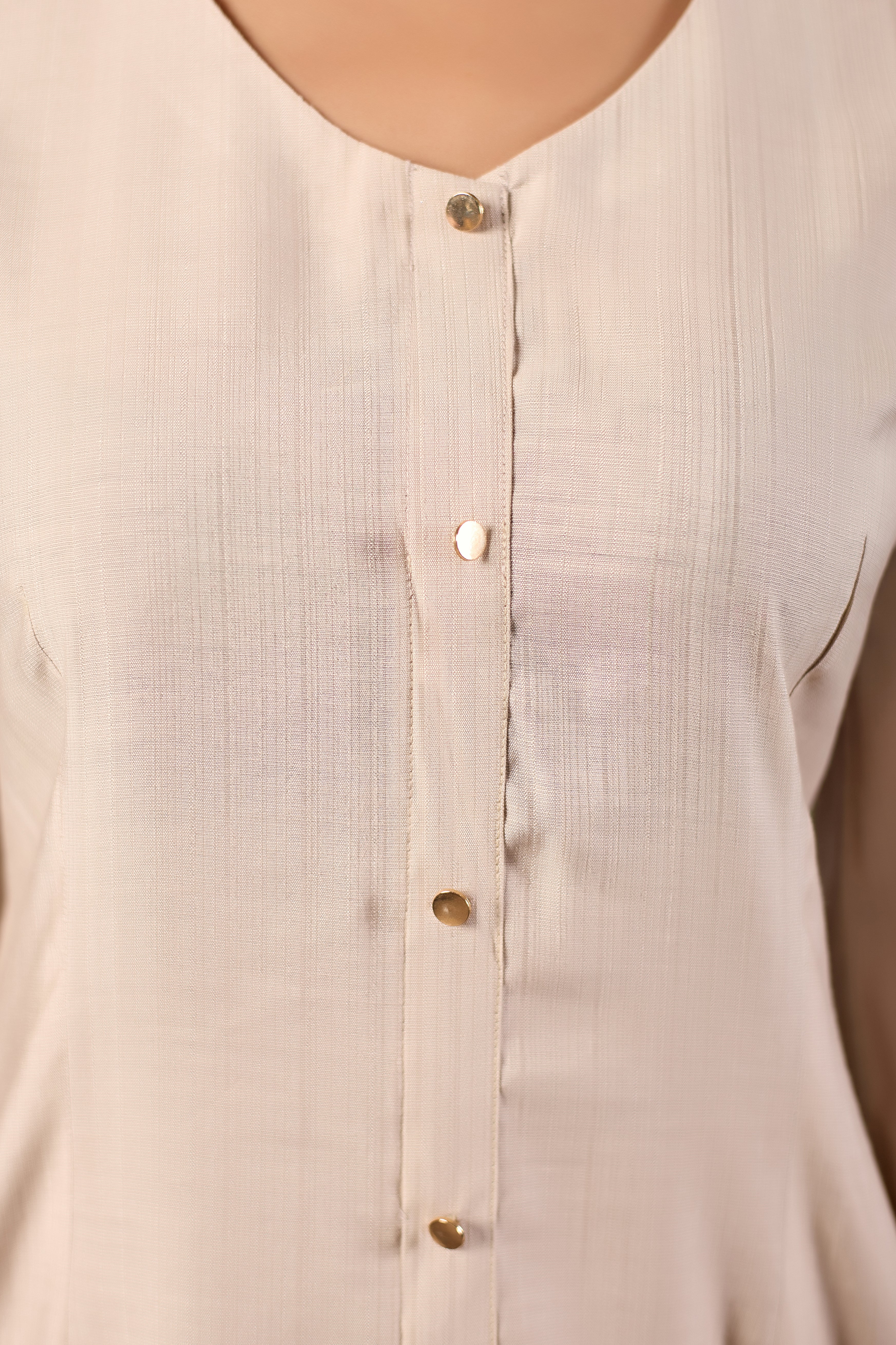 Beige Fit-and-Flare Flow Dress