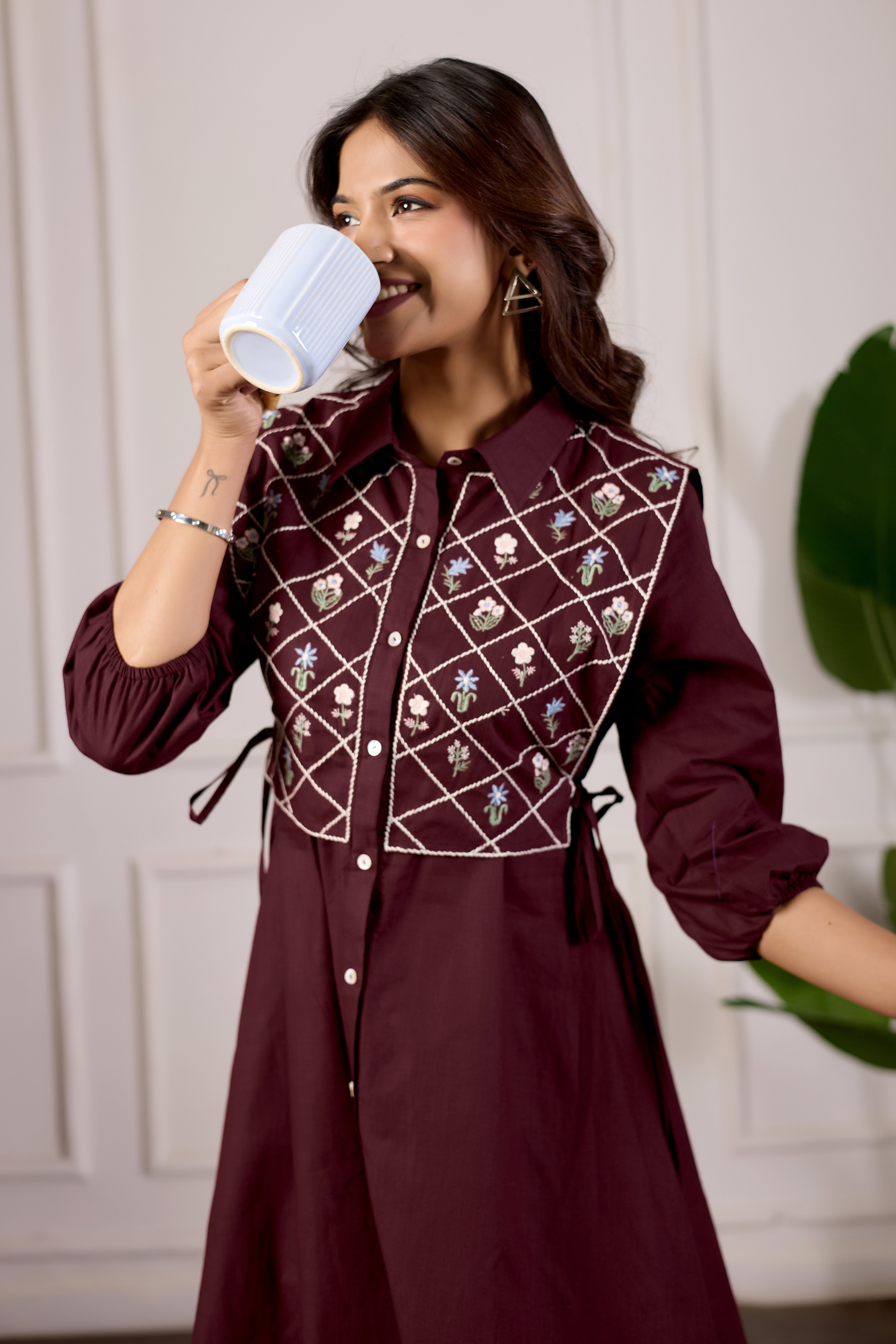 The Merlot Diamond Pure Cotton A-Line Tunic Luxe