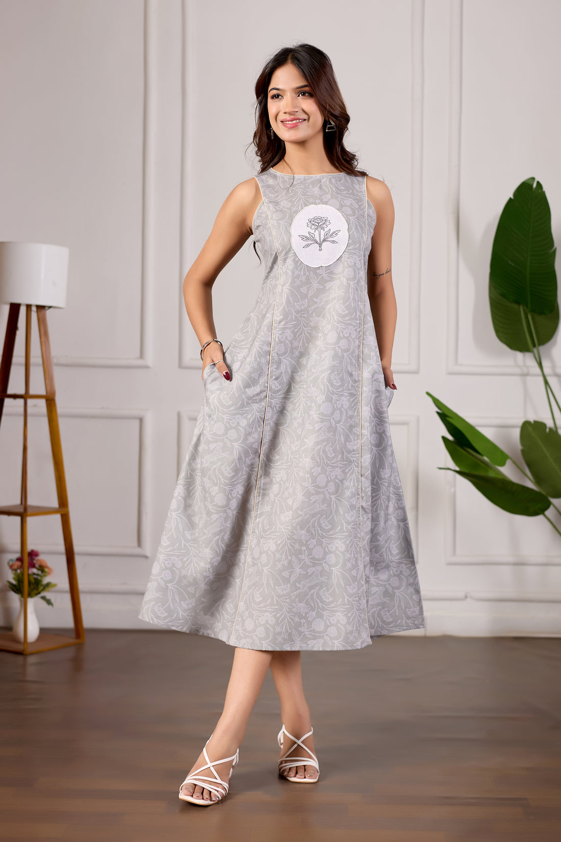 Willow Grey Midi Flow Dress