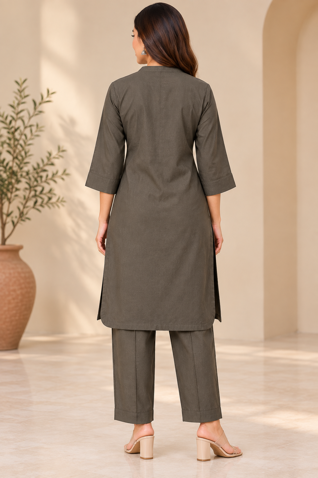 Charcoal Cotton Zykraa Kurta Pant Set for Women
