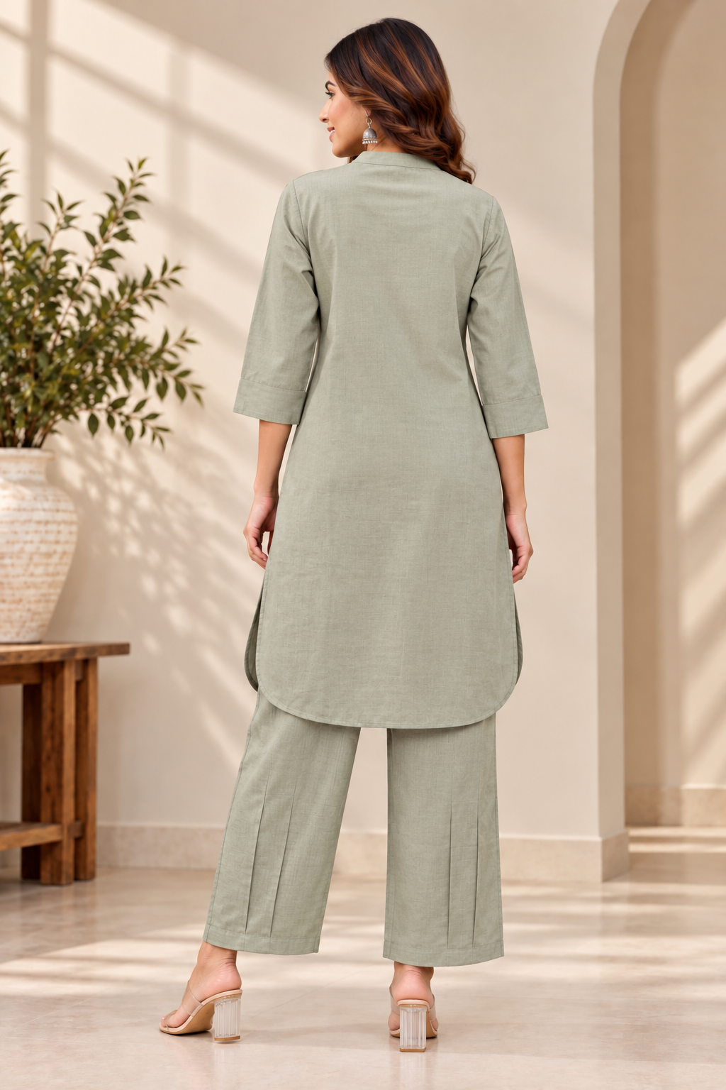 Women’s Premium Cotton Zykaa Co-Ord Set – Grey Straight Kurta & Pants