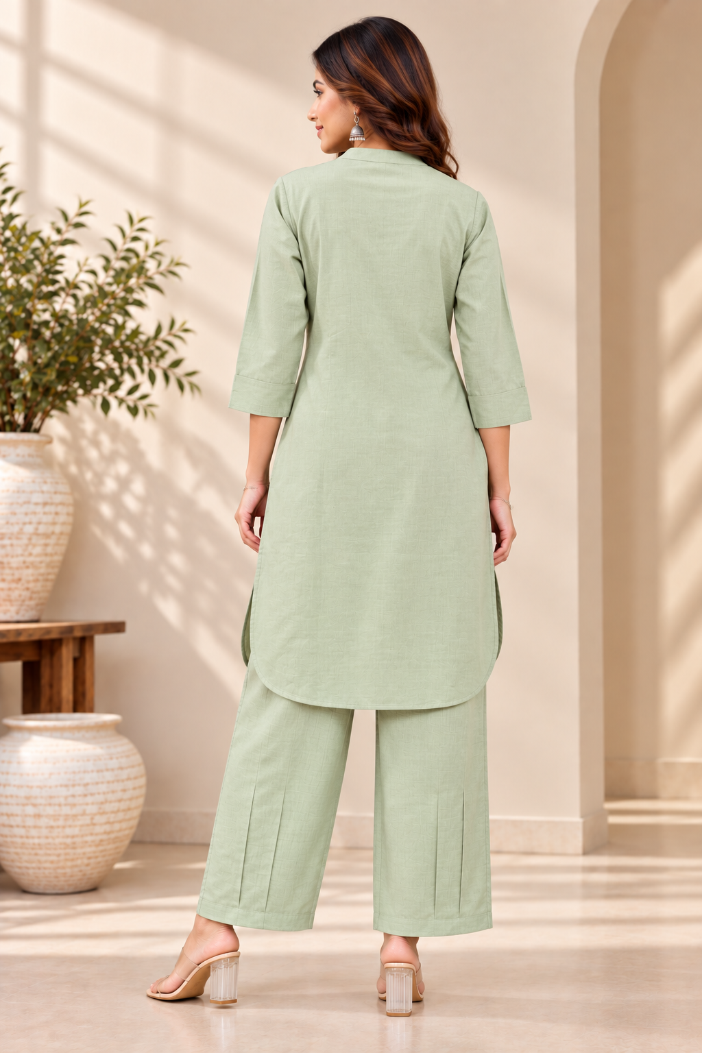 Pista Green Cotton Zykraa Kurta Pant Set for Women