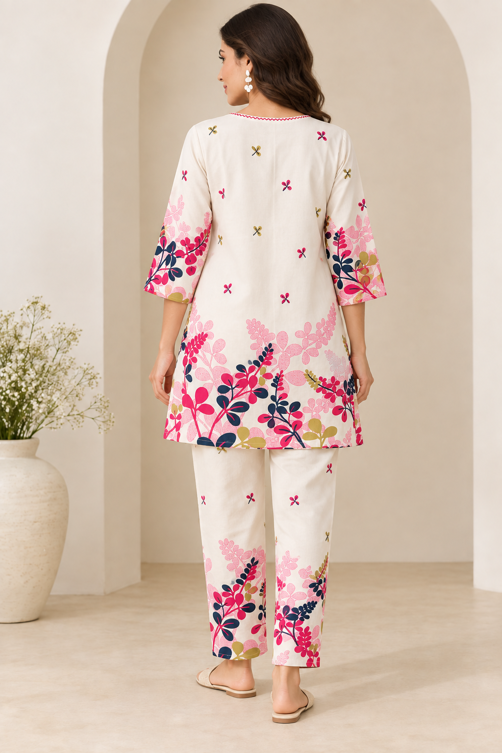 Cotton Blend Floral Printed Kurta Pant Set for Women | Elegant Flower Print Ethnic Wear Co-Ord Set | Comfortable Casual, Office & Festive Wear