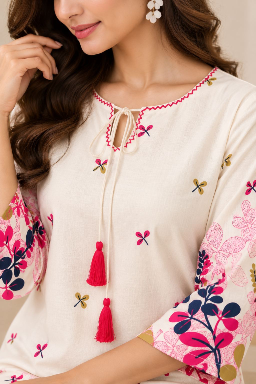 Cotton Blend Floral Printed Kurta Pant Set for Women | Elegant Flower Print Ethnic Wear Co-Ord Set | Comfortable Casual, Office & Festive Wear
