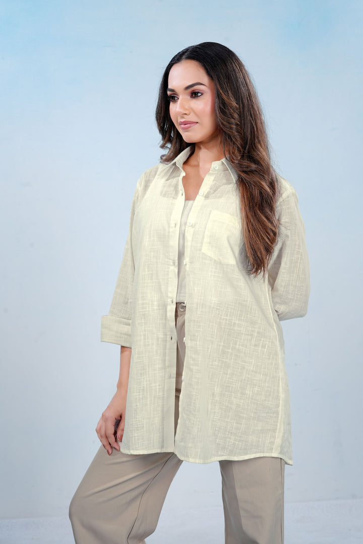 Powder White Premium Airy Cotton-linen Grace Shirt
