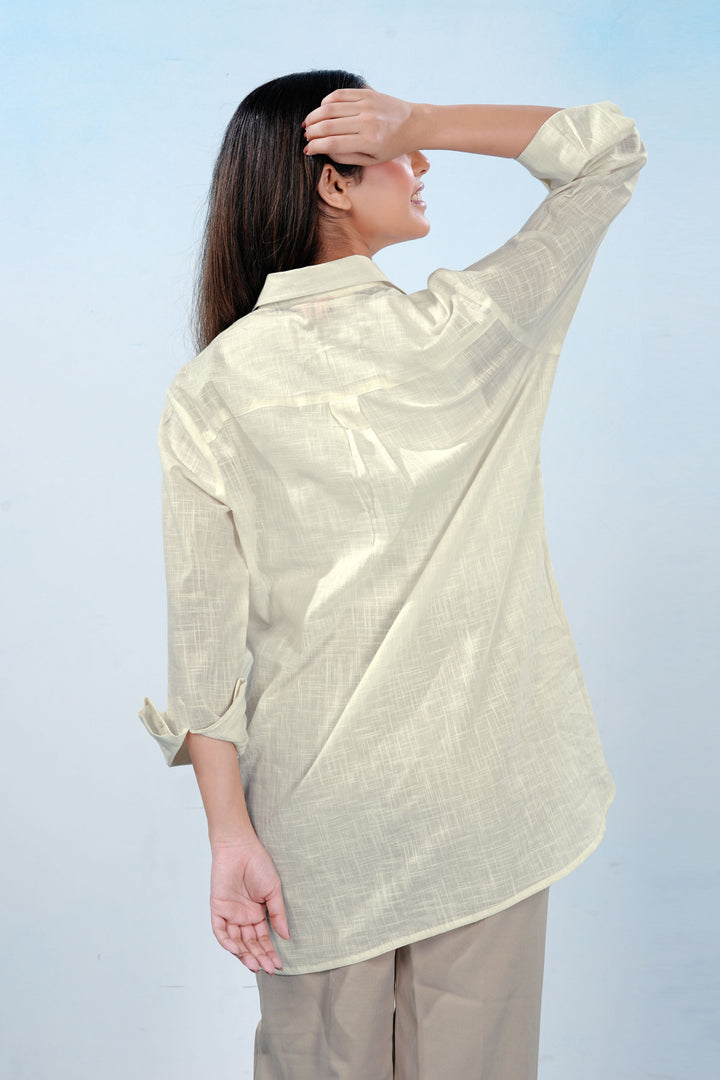 Powder White Premium Airy Cotton-linen Grace Shirt