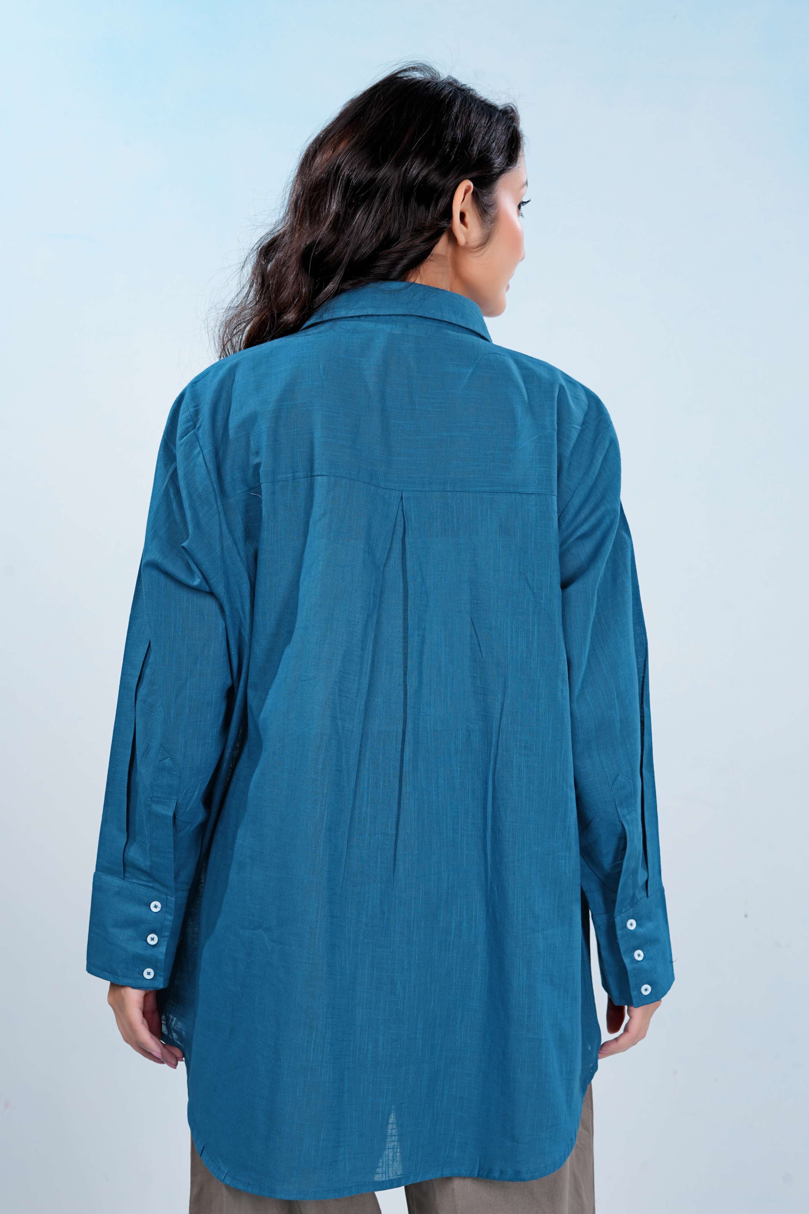 Azure Blue Premium Airy Cotton-linen Grace Shirt