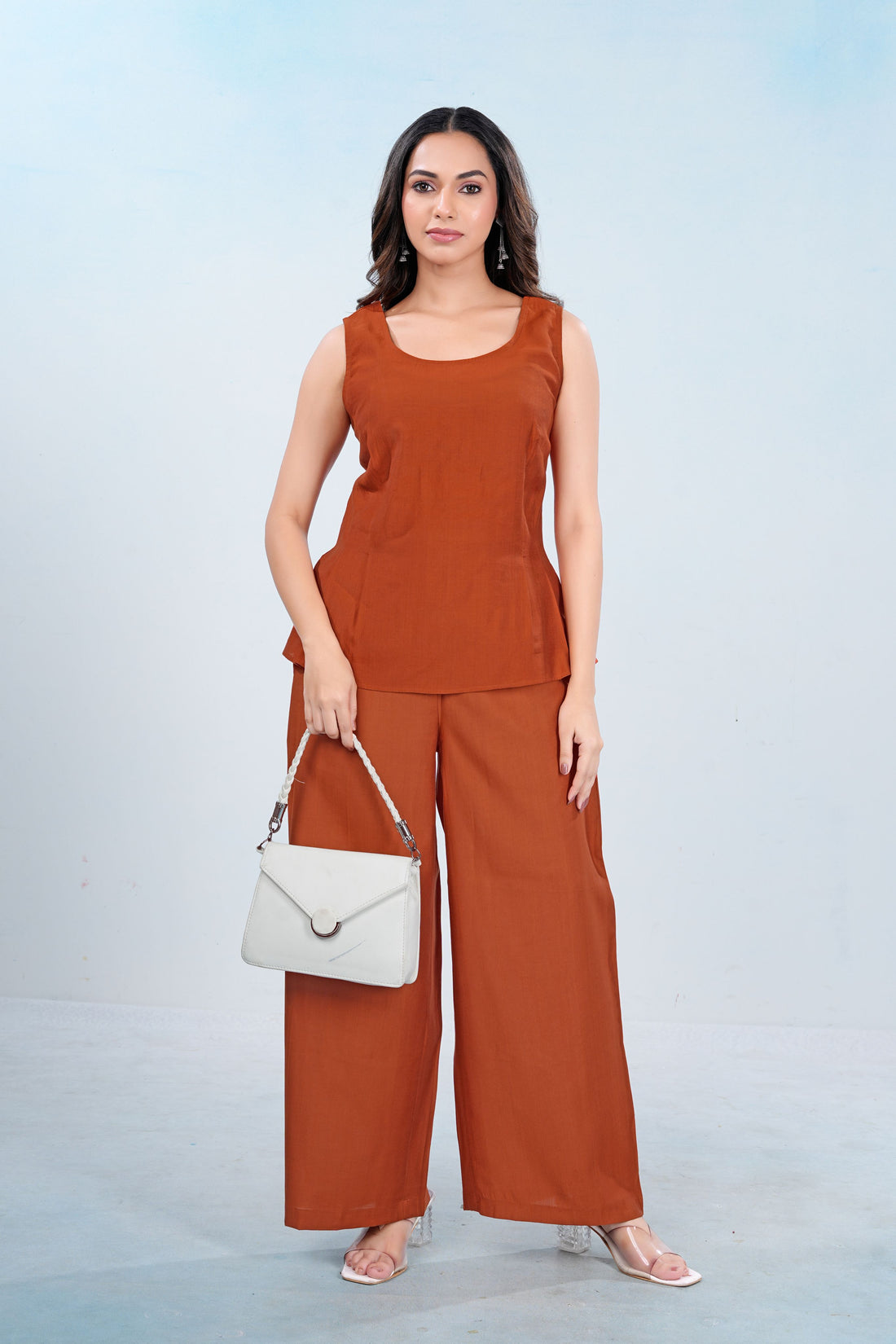 Stylish Sleeveless Luxe Top with Wide-Leg Pants