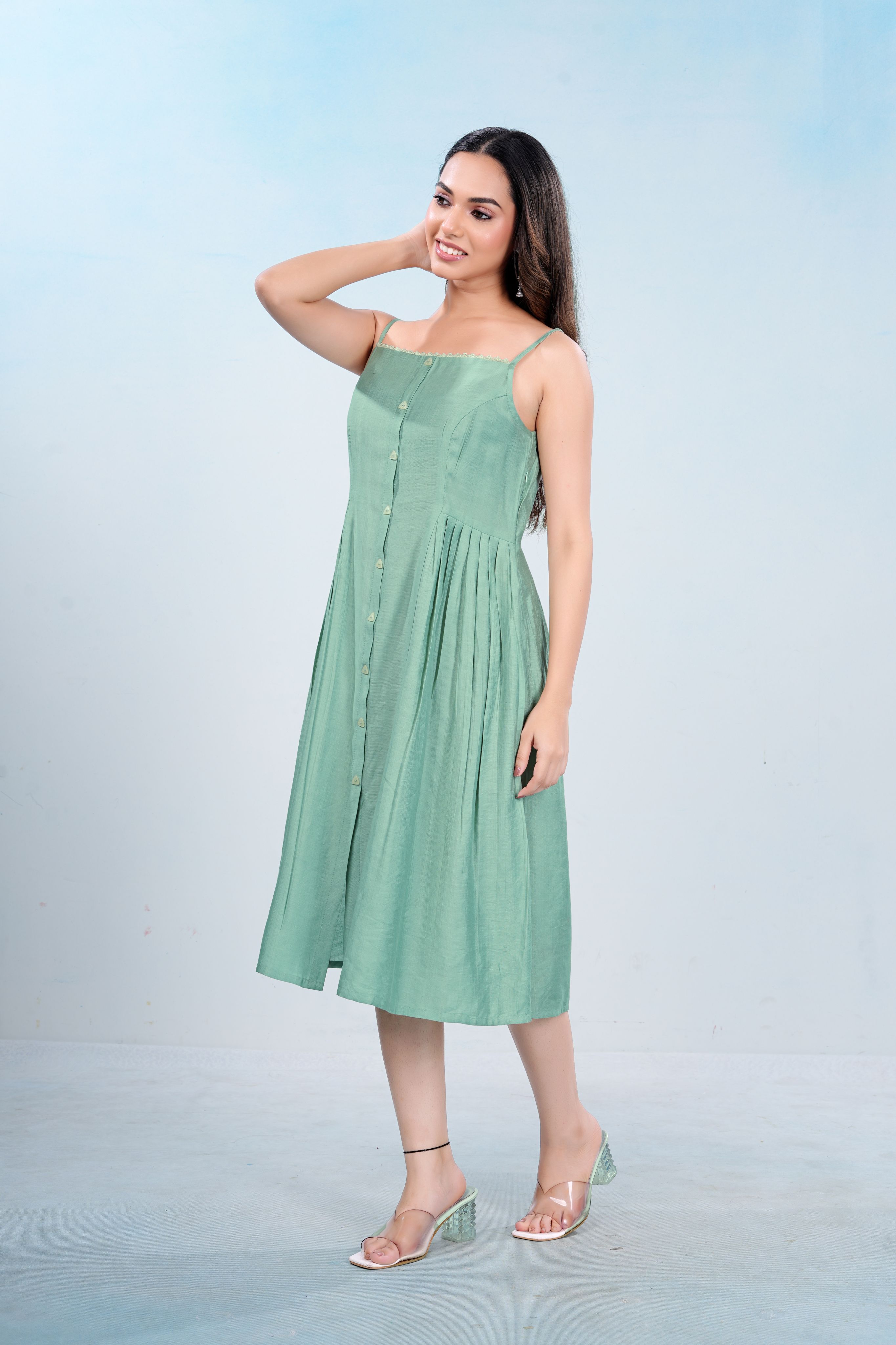 Sage Whisper Midi Flow Dress