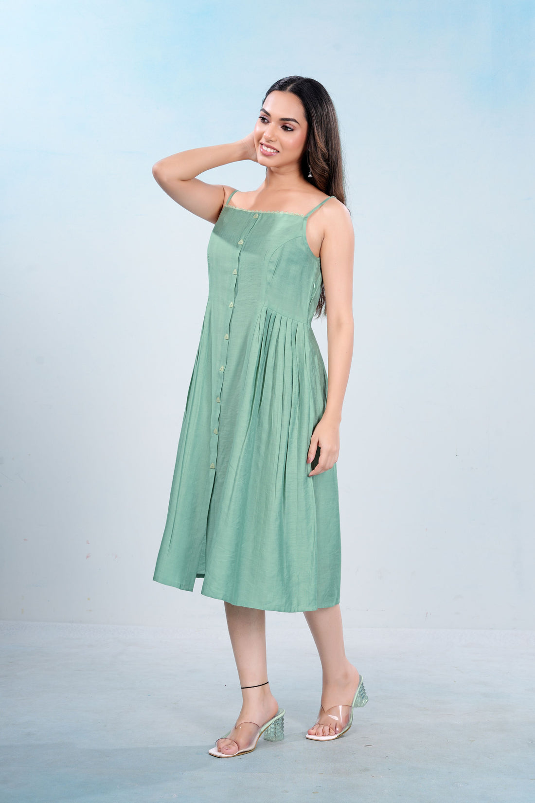 Sage Whisper Midi Flow Dress
