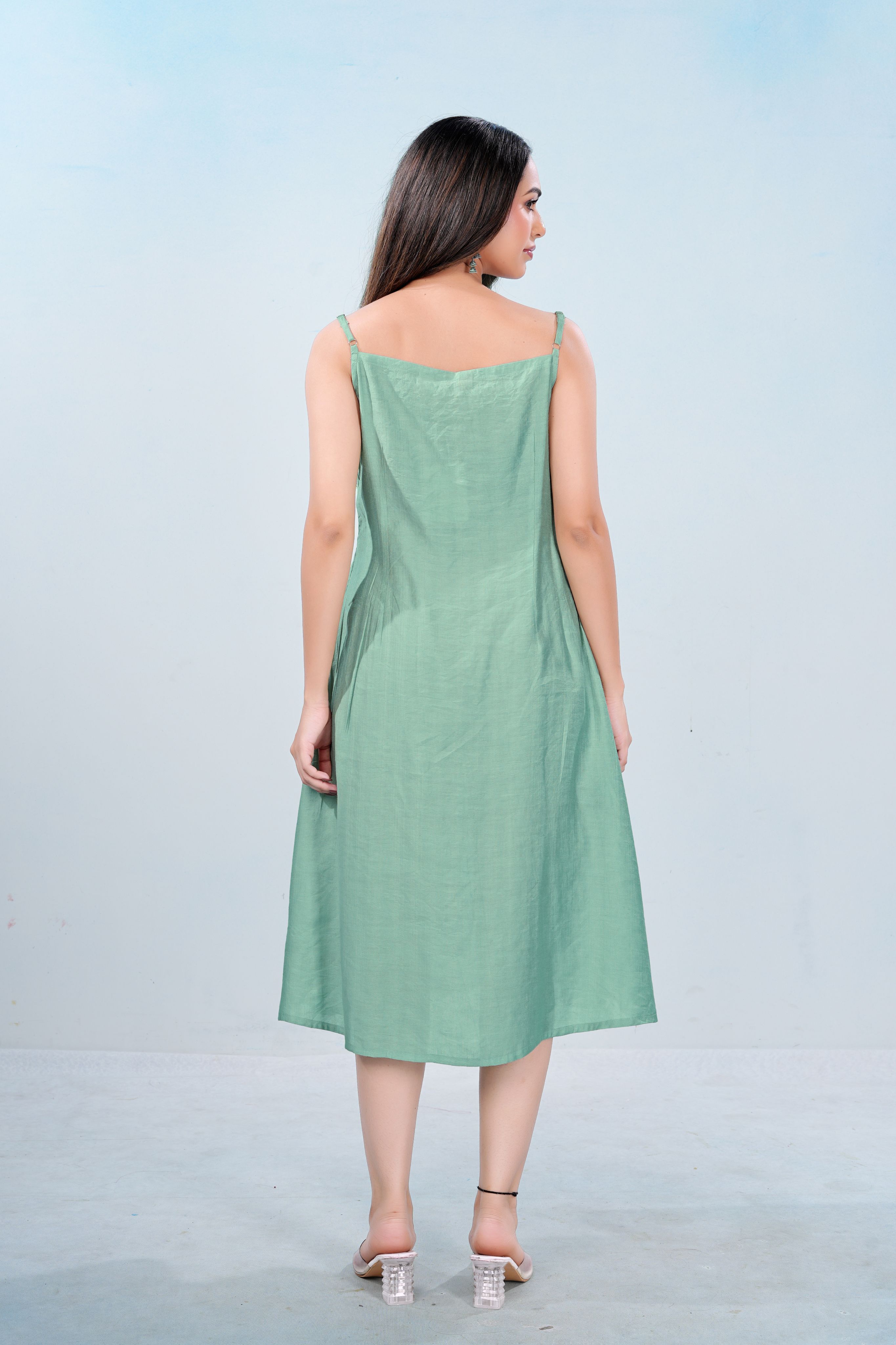 Sage Whisper Midi Flow Dress