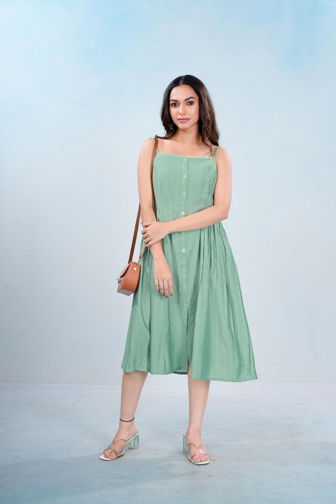 Sage Whisper Midi Flow Dress