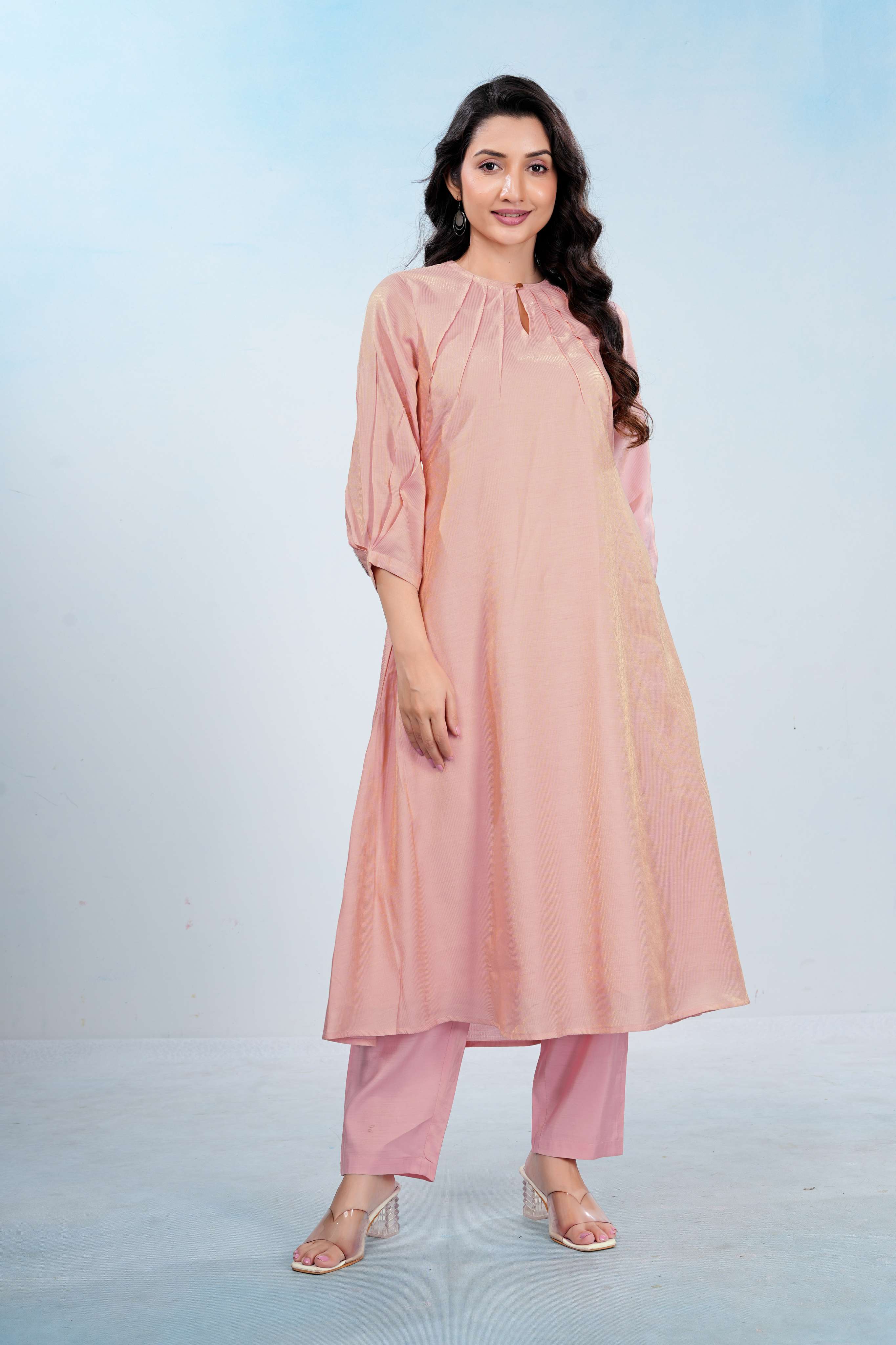 Peach Chanderi Muse Pleated Co-ord Set