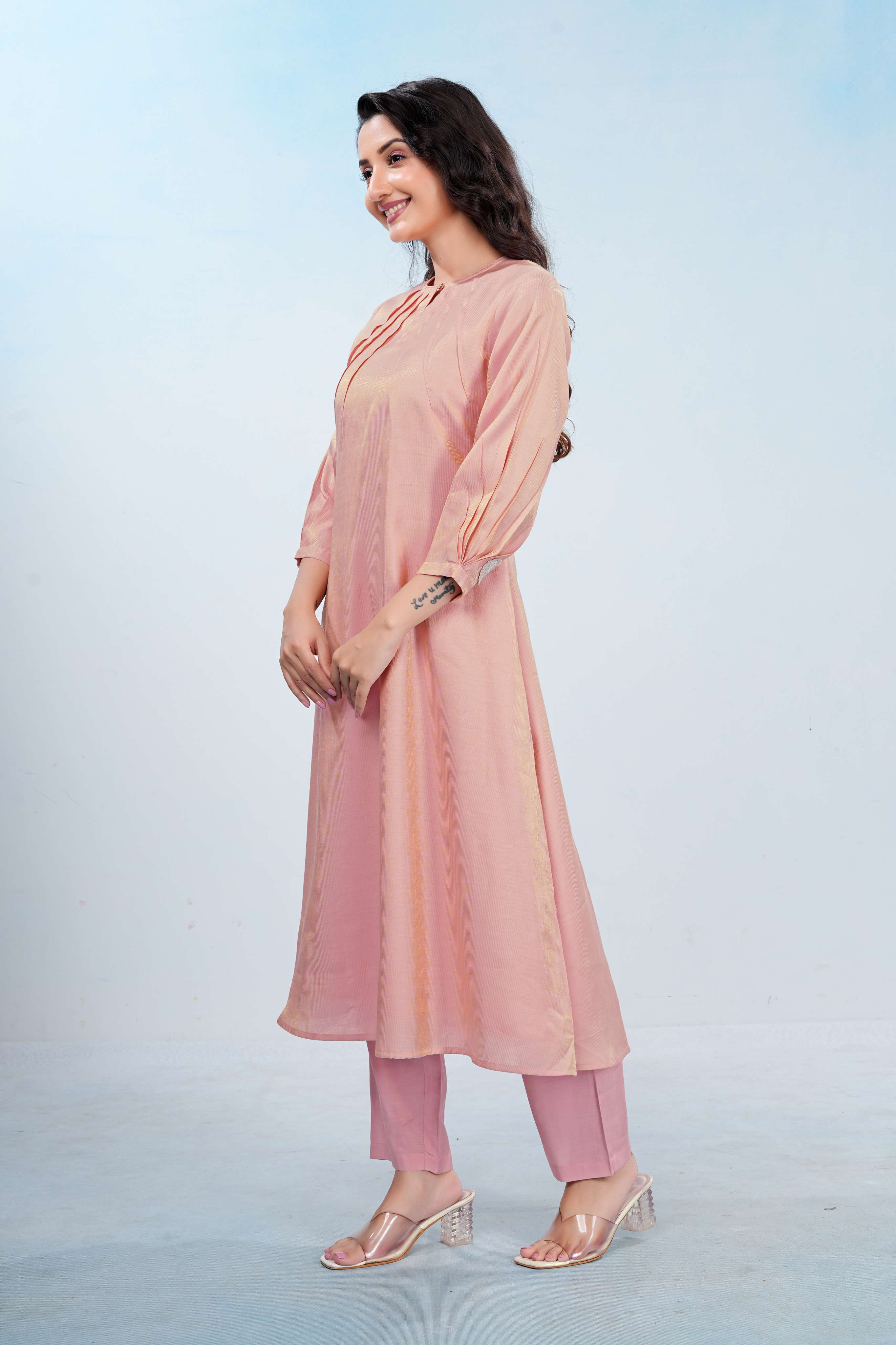 Peach Chanderi Muse Pleated Co-ord Set