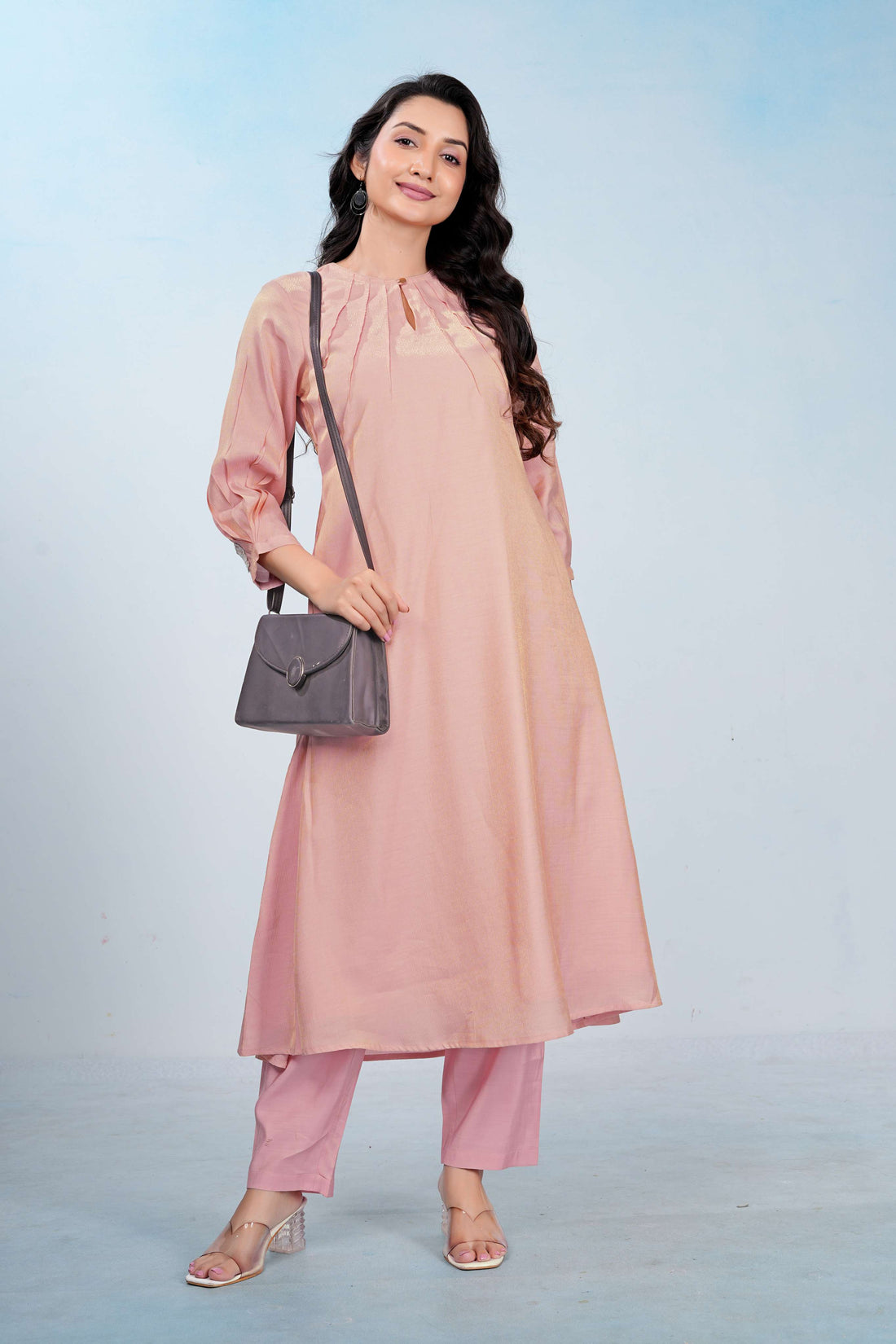 Peach Chanderi Muse Pleated Co-ord Set