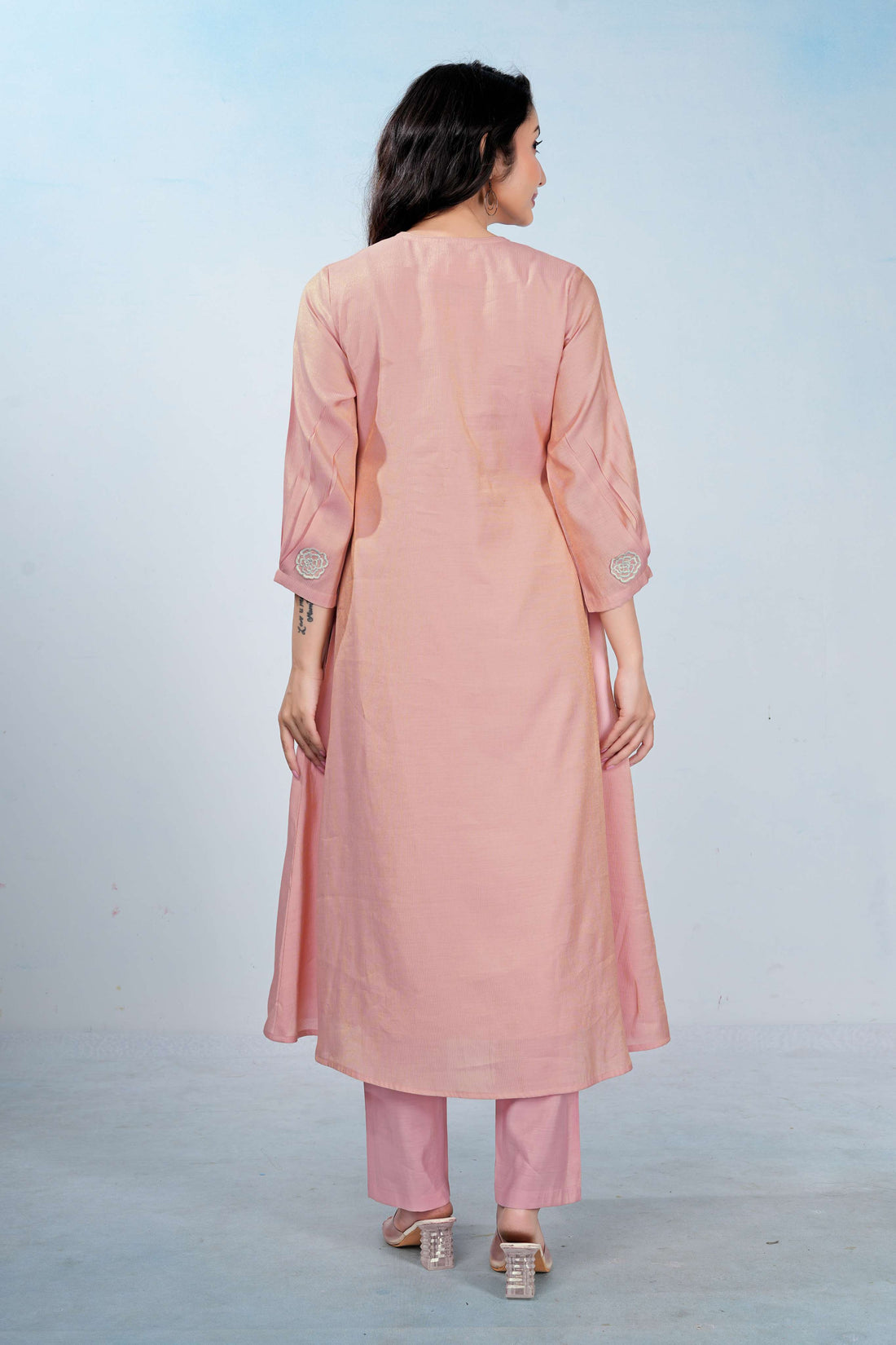 Peach Chanderi Muse Pleated Co-ord Set