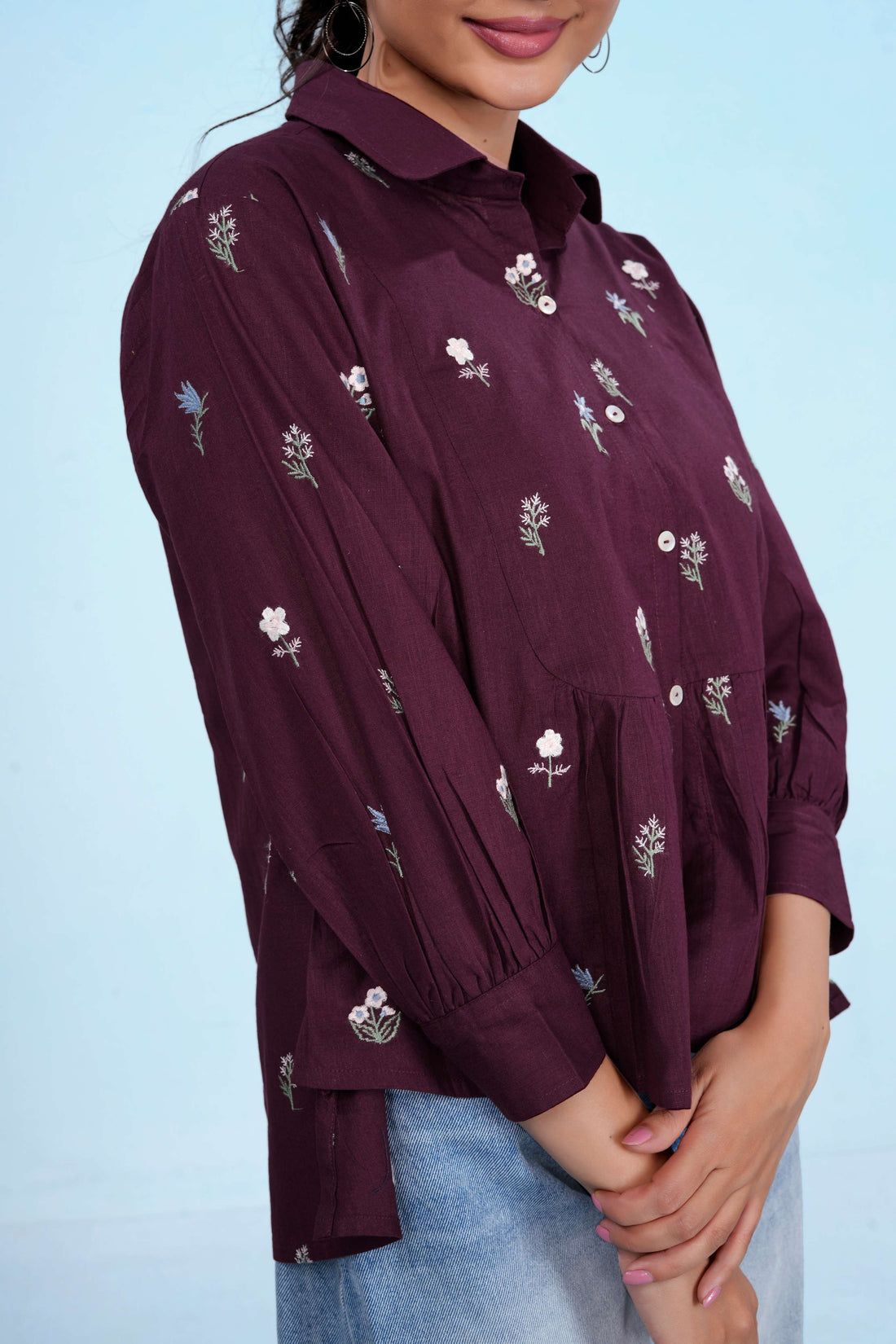 Wine Blossom Pure Cotton Peplum Grace Shirt
