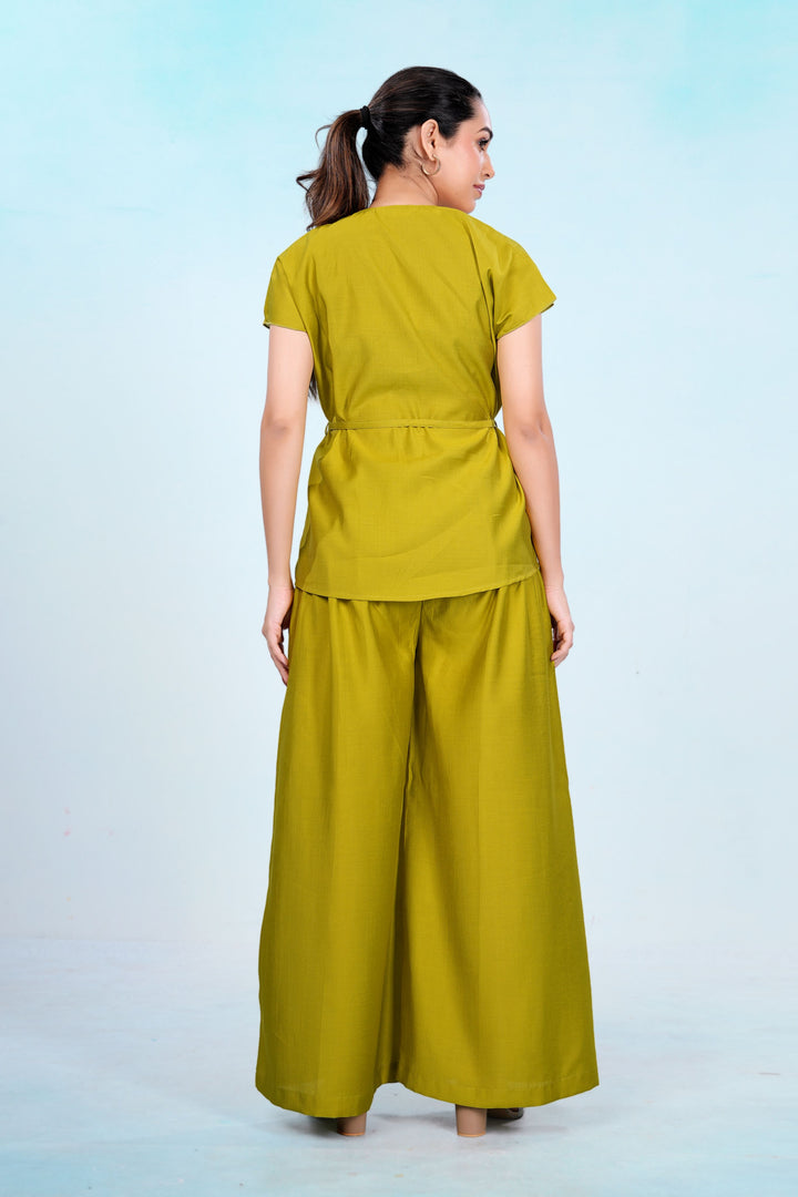 Chartreuse Floral Appliqué Belted Co-ord Set