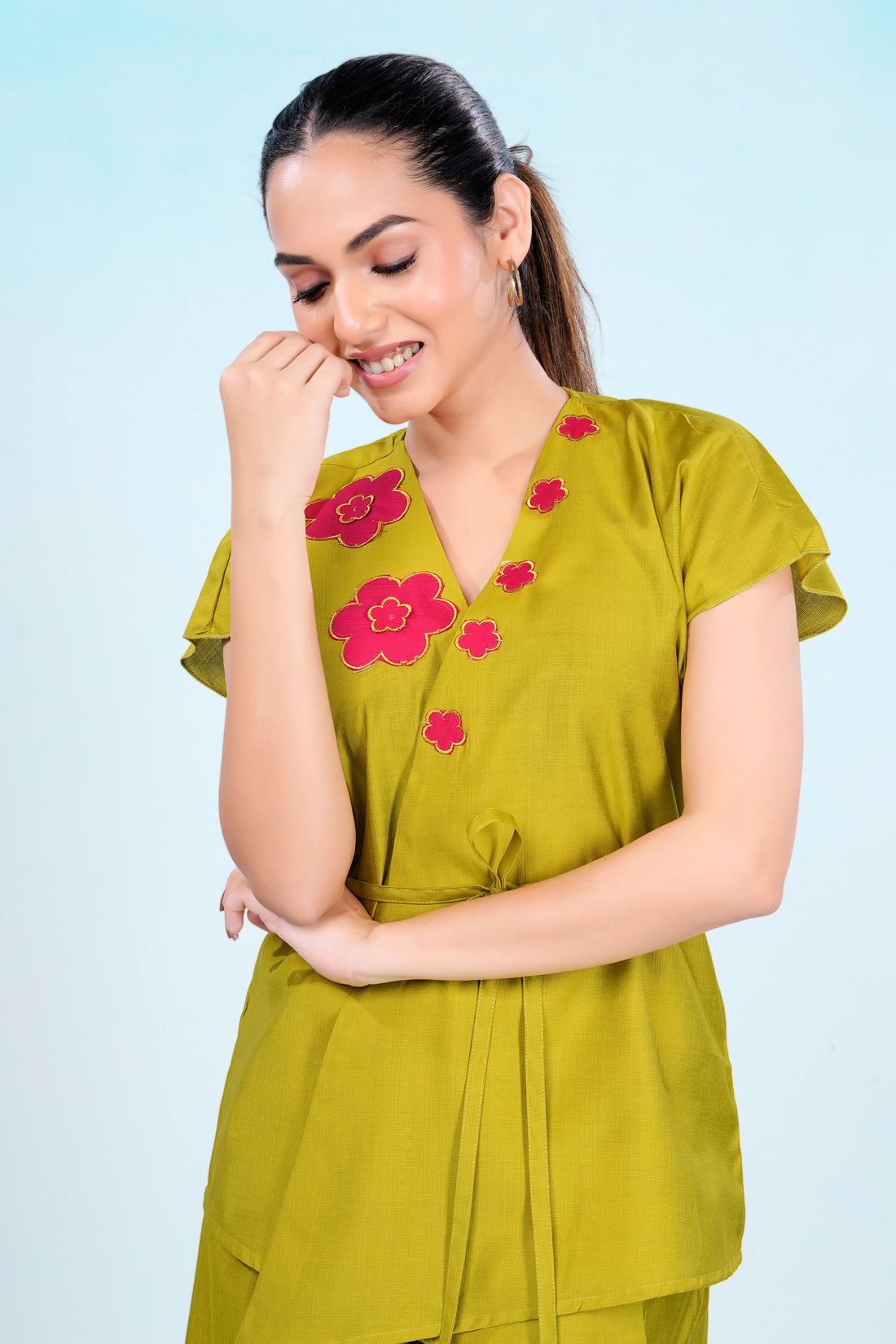 Chartreuse Bloom Appliqué Co-ord Set