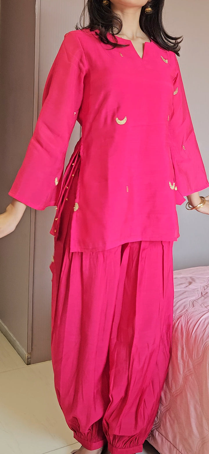 Rani afgani Mal Chanderi Kurta Set with Roman Viscose Afghani Pants - Stylish, Beautiful & Elegant Women’s Ethnic Wear