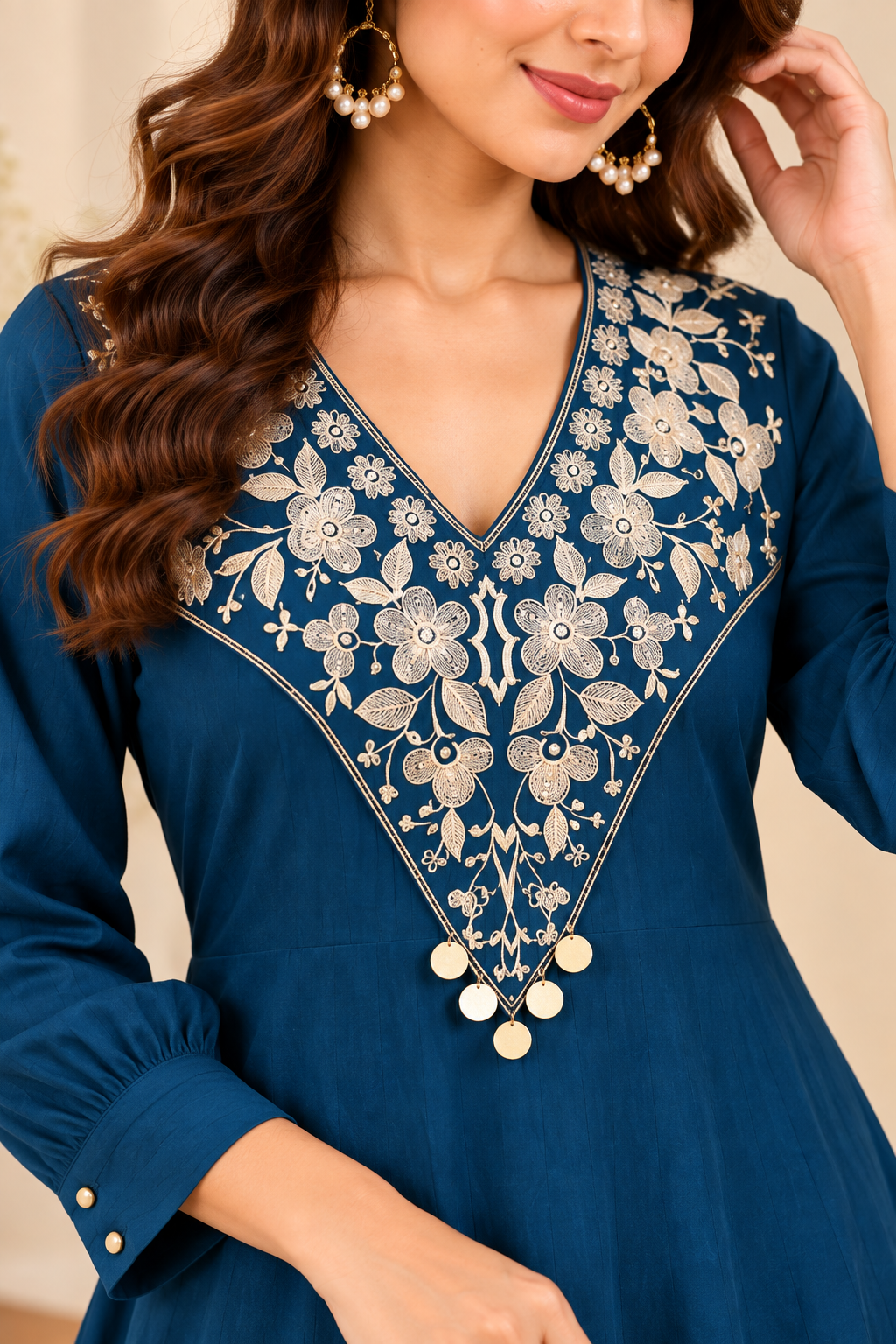 Elevate your ethnic wardrobe with the timeless elegance of our Royal Blue Kurta Palazzo Set.