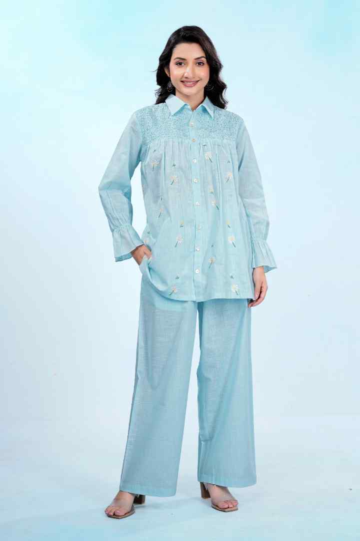 Aqua Daisy Bloom Smocked Co-ord Set