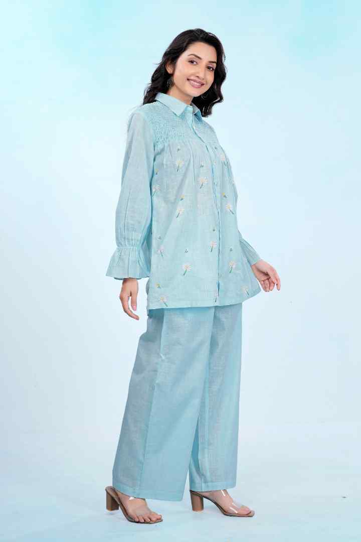 Aqua Daisy Bloom Smocked Co-ord Set