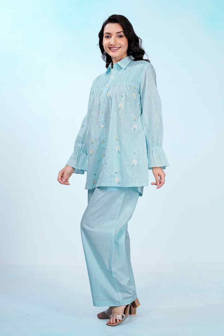Aqua Daisy Bloom Smocked Co-ord Set
