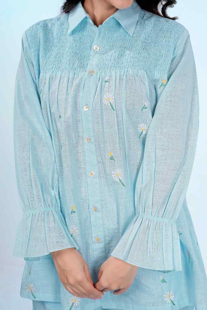 Aqua Daisy Bloom Smocked Co-ord Set