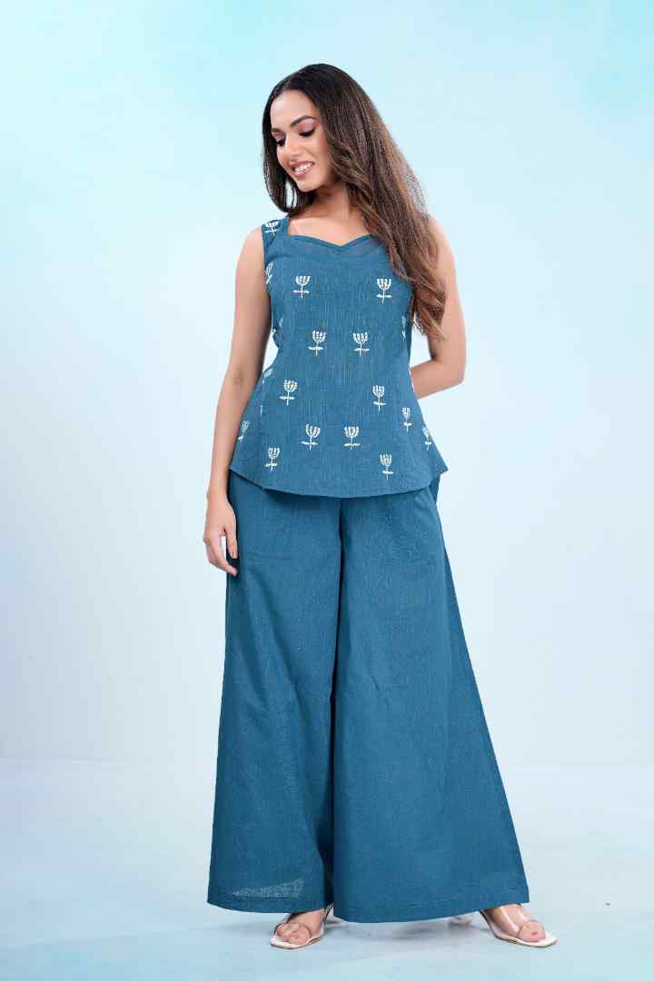 Teal Tulip Garden Cotton Co-ord Set
