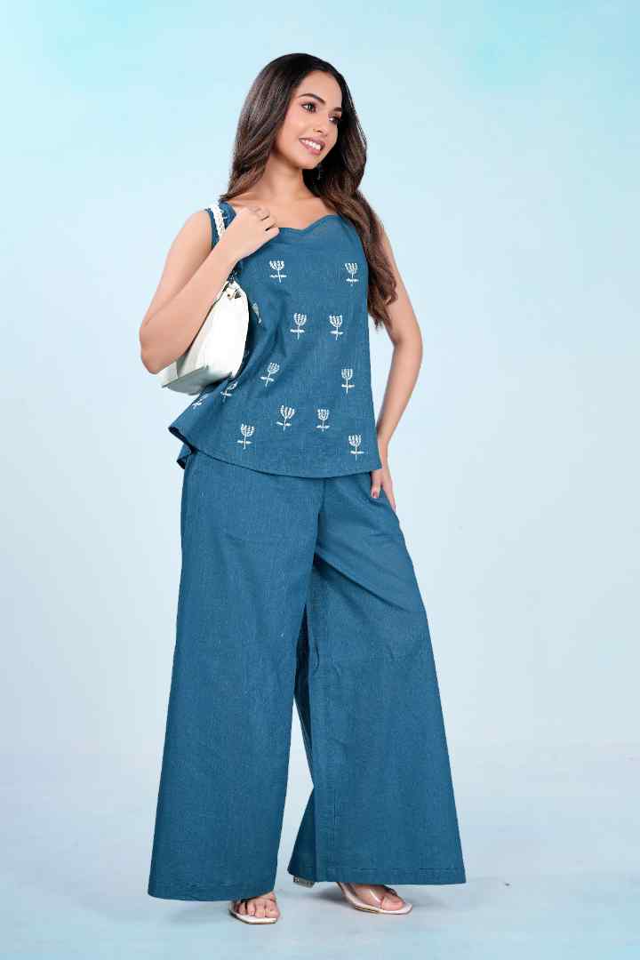 Teal Tulip Garden Cotton Co-ord Set