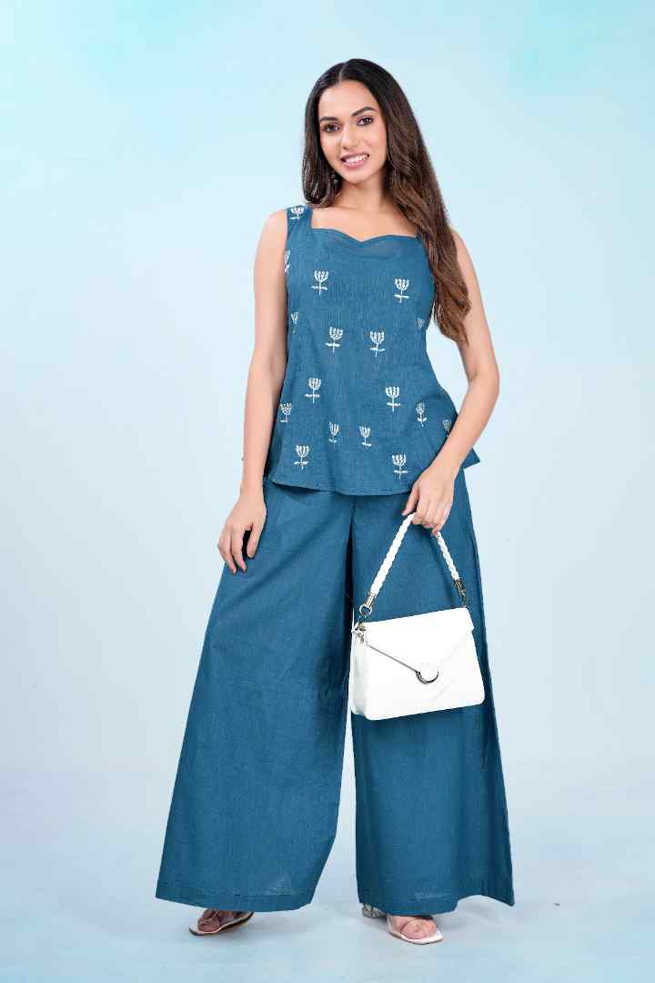 Teal Tulip Garden Cotton Co-ord Set